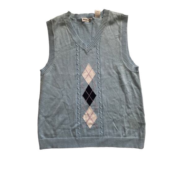 Robert Allan Kids Size Small Baby Blue Argyle V Neck Sleeveless Sweater Vest - Picture 7 of 7